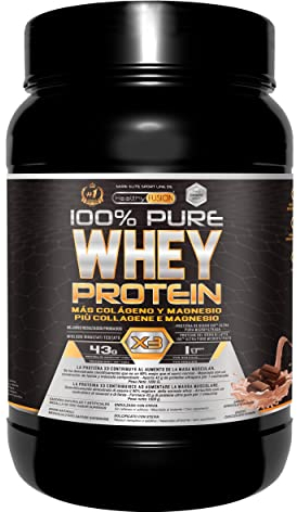 Healthy FUSION Whey protein 100% pura | Proteine whey + collagene + magnesio | Proteine del siero di latte isolate per lo sviluppo muscolare | Massa muscolare pulita | 1000 g (Cioccolato)