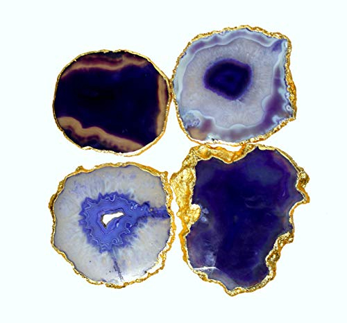 eSplanade Lot de 4 dessous de verre en agate naturelle pour bar, bière, café, thé - Accessoires de table parfaits - Violet