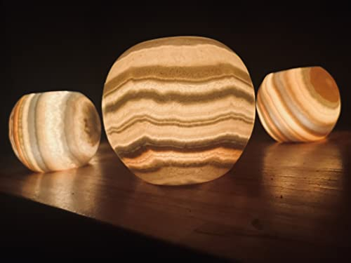 Maison Zoe Teelichthalter Alabaster-Stein Kugel Rund groß Natur - handgeschnitzte Kerzenhalter - Deko - Windlichthalter
