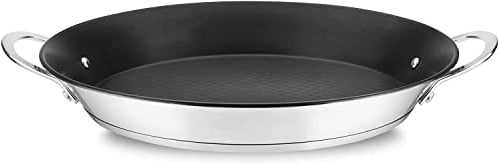 MAGEFESA Prisma - Paellera de 34 cm Plateada, Acero Inoxidable 18/10, Antiadherente Tricapa, Todo Tipo de Cocinas y Lavavajillas, Inducción y Horno