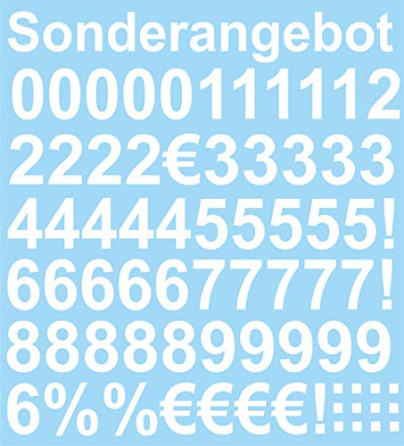 Sonderangebot - Zahlen Aufkleber 4cm Hoch - in Weiss - 71 KLEBEZAHLEN - Selbstklebende Ziffern und Nummern 0-9 - Ideal für den Außenbereich da Wasser und Wetterfest