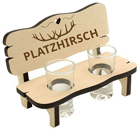 Spruchreif | Schnapsbank mit Gravur | Schnapsbank mit 2 Gläsern | Schnapsbank für Jäger | Schnapslatte mit Gläsern | Jägergeschenke | Geschenk für Jäger | Schnaps Geschenke