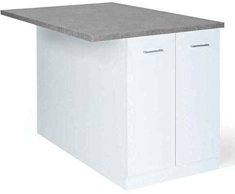 IDMarket IVO Mittelstück 120 cm weiß mit Arbeitsplatte in Beton-Optik