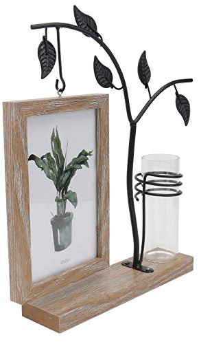 Cabilock Rustikalen Holz Bilderrahmen mit Metall Baum Und Hydrokultur Glas Vase Desktop Doppelseitigen Foto Rahmen Tabellenmittel Mom Tag Einzigartige
