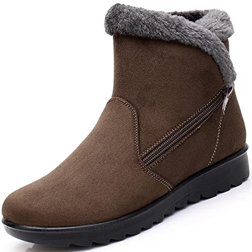Hsyooes Stivaletti Donna Stivali da Neve con Pelliccia Caldo Scarpe Boots Invernali Antiscivolo Caviglia Piatto Stivaletti All'aperto Comodi Leggeri,Marrone,Produttore 240/EU37