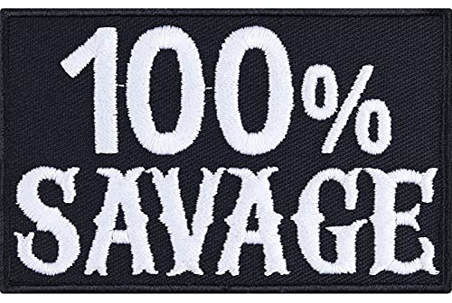 Heavy Metal Aufbügler/Aufnäher 100% SAVAGE Biker Patch/Bügelbilder zum annähen | Motorradfahrer DIY Applikation für Jacke/Weste/Jeans/Motorradkoffer 80x50mm