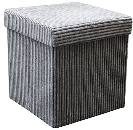 Large Ottoman Foldaway Storage Blanket Toy Box Bench Corduroy Pouffe Footstool Ottoman (Grey, 38cm x 38cm)