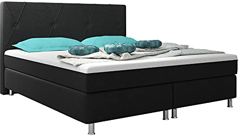 Inter Boxspringbett Boston Plus mit integriertem Topper 180x200 Webstoff Schwarz
