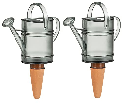 Scheurich Wasserspender Nelly | 2X Grau | 110 ml Füllmenge | Bewässerungskugel klein mit Ton Fuß | Wasserspender Pflanzen und Blumen Terrakotta Stiel