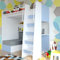 Marlux-Meble Hochbett JSM-7 90x200 TREPPE RECHTS mit Schreibtisch Schränke und Ausklappbares Sofa 70x180 Matt Funktionsbett Etagenbett Stockbett Kinderhochbett Jugendhochbett (Hellblau Matt)