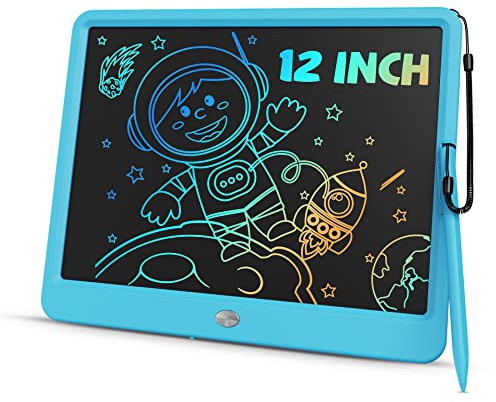 TEKFUN Tableta Escritura LCD 12 Pulgadas Niños Y Adultos, Tableta De Dibujo Borrable Adecuada para el Hogar, Escuela, Oficina, Cuaderno de Notas, Juguetes Regalo 2 3 4 5 6+ Niñas Niñp (Azul)