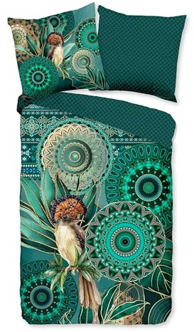 Traumschloss Satin Bettwäsche »Damalia«, Mandalas mit Vogel und Pflanzen, grün, 155x220 & 80x80, 100% Baumwolle, atmungsaktiv & weich, mit Reißverschluss bestehend aus Kissen und Bettbezug