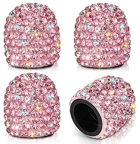 Soleebee 4 Stück Bling Ventilkappen Reifen Ventilkappen Autozubehör Universal Kristall Ventil Kappen Auto Dekoration Zubehör für Auto SUV PKW Motorrad Fahrrad (Rosa)