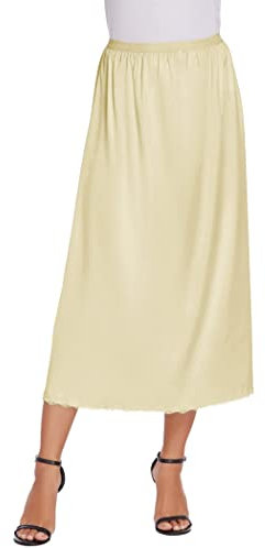 Avidlove Femme Satin Doux Long Jupon sous-Vêtements Dentelle Antistatique Crinoline Chemise De Nuit pour Carnaval Beige L