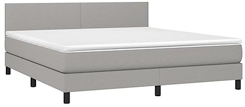 vidaXL Boxspringbett mit Matratze Polsterbett Doppelbett Bett Hotelbett Schlafzimmerbett Bettrahmen Bettgestell Lattenrost Hellgrau 160x200cm Stoff