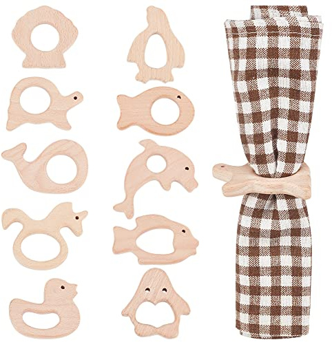 WEBEEDY 10 portatovaglioli in legno fatti a mano con animali marini, decorazione da tavolo per matrimoni, feste, centrotavola, decorazione