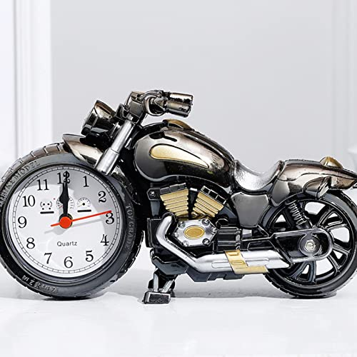 Tuzsocr Wecker Vintage in Form eines Motorrads, Schüler, Tischuhr, Motorrad, Vintage, Nachttisch, Uhr, für Zuhause, Schlafzimmer, Büro, Tischdekoration (Silber)