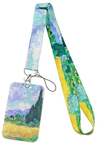 Van Gogh Schlüsselband und Namensschildhalter, wasserdicht, harter Kartenschutz, Schule, Bürozubehör für Lehrer, Schüler