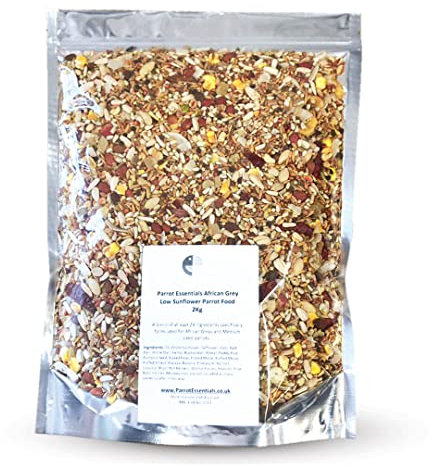 Parrot Essentials Low Sunflower African Grey Parrot Food (2Kg) | Nutritious for All Life Stages - Low-Fat Parrot Seed Mix with 20+ Essential Ingredients