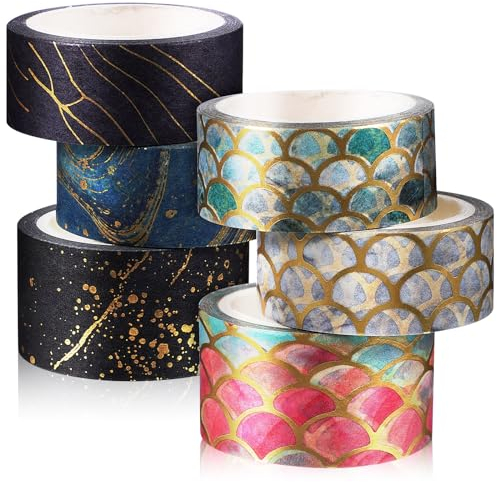 VILLCASE 6 Rollen Washi Tape Set - Washi Tape mit Rhyolith und Wasserrippel - Dekoratives Klebeband FüR Diy, Scrapbooking, Geschenkverpackung (2cm/1.5cm Breit)