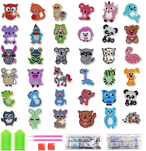 Diamond Painting Sticker DIY 5D Diamant Painting Bilder Diamontpating für Kinder 36 Stück Mini Klein Tiere Cartoon Diamantzeichnungen für ab 5 Jahre Kinder Junge Mädchen Anfänger Erwachsene (Stil 1)