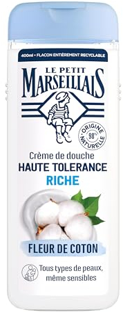 Le Petit Marseillais, Duschcreme mit hoher Toleranz, Riche Fleur de Coton (400 ml-Flasche), 98% natürliche Inhaltsstoffe, für alle Hauttypen, auch empfindliche Haut
