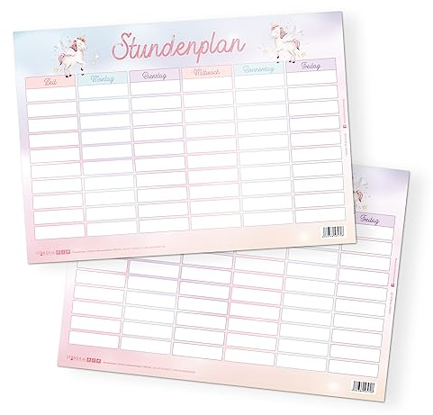 itenga Stundenplan DIN A4 mit Motiv doppelseitig eine Seite abwischbar 300g Karton Stundenplan für Mädchen und Jungen (Einhorn)