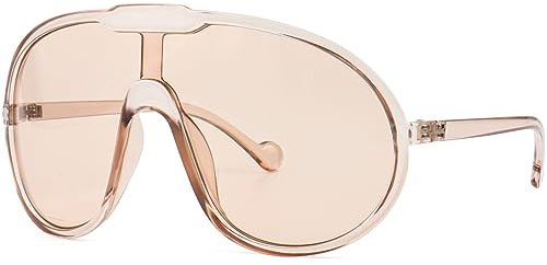 GFUIARA Trendy Oversized Sunglasses for Women Men Fashion Shield Aviator Sun Glasses UV400 Protection Goggles, Champagne, 65mm