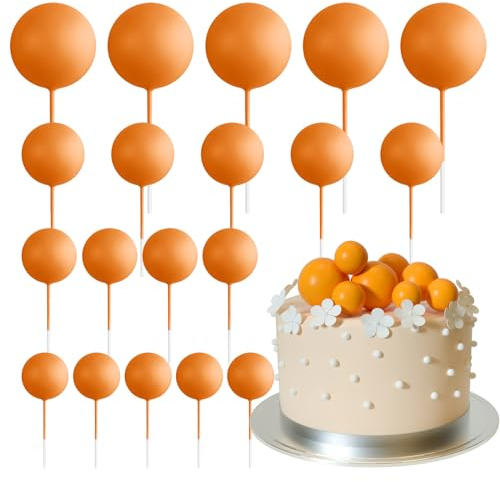 ASTARON 20 Pcs Ball Cake Topper Decorations Mini Balloons Cake Topper Sticks Orange Balls Cake Picks Cake Topper Balls Cake Decorations for Wedding Birthday Cake Decorations