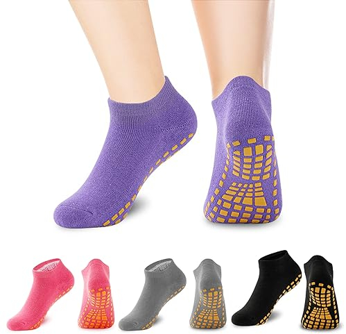 UNINGYI Yoga Socken, 4 Paare Stopppersocken Damen Pilates Socken Antirutschsocken, ABS Socken Damen Rutschfeste Socken für Yoga, Pilates, Krankenhaus, für Zuhause, Workout, Sport