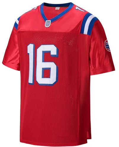 Afuby Falco Trikot #16 Shane The Replacements Film Kurzarm rote Stickerei Fußballtrikots, Rot/Ausflug, einfarbig (Getaway Solids), Mittel