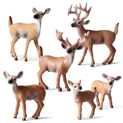 Fivtsme Woodland Tiere Figuren, 6PCS Waldtiere Figuren, Deer Figuren Ornamente, Tierfiguren Set, Waldtiere Figuren Spielzeug, Wildtiere Lernspielzeug, für Woodland Kuchen Cupcake Toppers