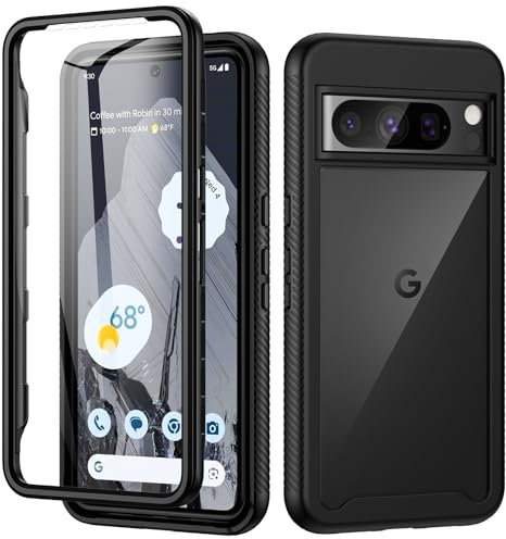 seacosmo for Google Pixel 8 Pro Case (2023), Full Body Shockproof Cover with Built-in Screen Protector Dual-Layer Protective Slim Fit Bumper Phone Case Cover for Google Pixel 8 Pro- Black