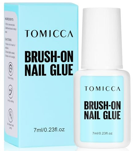 TOMICCA Quick Dry Nail Glue, 7ml Extra Strong Brush On for Nail Repair, Super Strong Adhesive for False Tips, Long Lasting - Professional Salon & Home Use