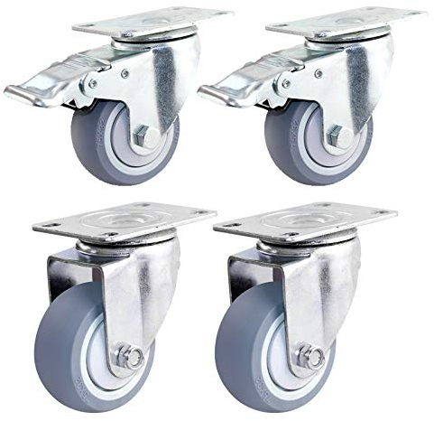 Radplattenrollen, schwenkbare Transportrollen, 4 Stück, Gummirollen, Edelstahl, Hochleistungsrollen mit Bremsen, Ersatzräder, mit Schrauben, Tragfähig