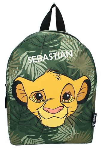 Kindergartenrucksack Disney König der Löwen Simba - Personalisiert mit Name - Kleiner Rucksack Jungen Kinder - Freizeitrucksack Jungen und Mädchen in dunkelgrün