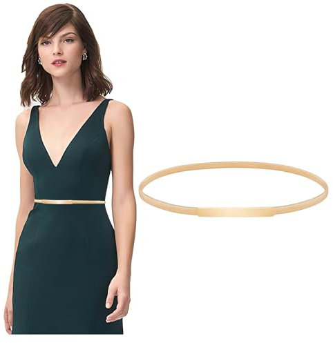 VONMELLI Schmaler Metall Taillengürtel für Kleid Damen Elastischer Dünner Kettengürtel für Damen Gold L
