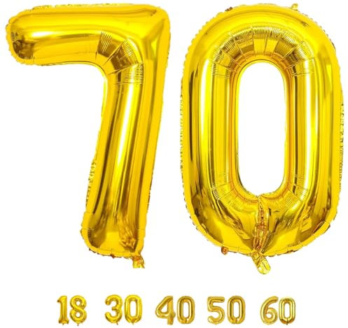 LAC EVERYTHING EVERYWHERE Luftballon 70 Geburtstag Frau und Mann - Luftballons Zahlen Gold Deko 70 Geburtstag - Party Ballons Jubiläum - Helium Geeignet