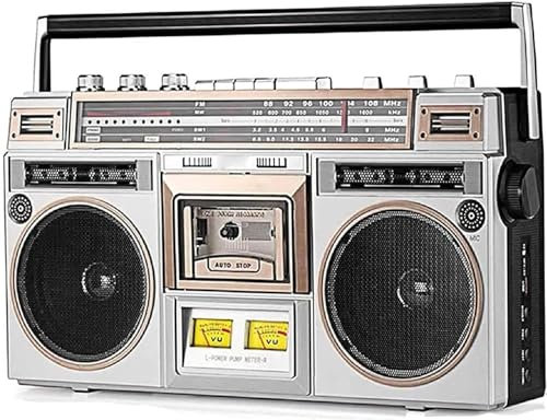 Boombox Lecteur de cassettes CD rétro style années 80 avec radio FM et DAB +, enregistrement USB, lecteur de cassette, radio, enregistreur cassette pour réunions de famille et voyage