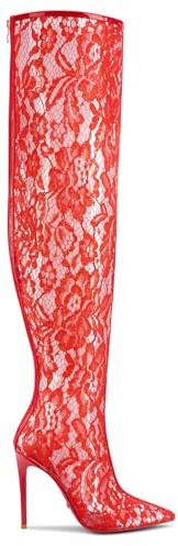 GXYHJVMFPSC Stivali con Tacco Alto da Donna Scarpe al Ginocchio Stivali con Tacco Alto da Donna Stivali con Tacco a Spillo in PVC Punta a Punta sopra Il Ginocchio Altezza Tacco da 11 a 13 Cm,Red,40