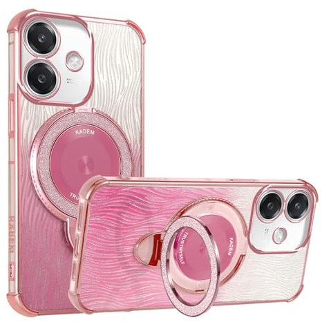 YUEQIAN Cover Glitterata per OPPO A40 4G / OPPO A40m, Ultra Sottile Brillantini Anello Supporto Ragazza Custodia, Scintillante Trasparente Morbido TPU Antiurto Case. Rosa