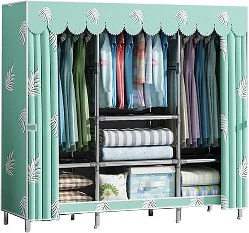 ZHENCHAO Armoire en Tissu avec Rideau de Porte et cloison, Portant à vêtements Multifonctionnel avec Plusieurs Plates-Formes, Grande Armoire pour Chambre, Bureau et Salon 143 * 45 * 170CM