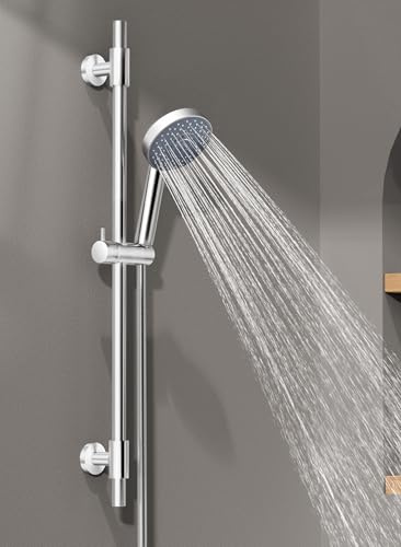 KES Duschstange mit Handbrause Hochdruck, 78cm Brausestange, 5 Strahlarten, 1,5m Schlauch, 18/8 Edelstahl Duschset mit ABS Duschbrause, Wandmontage Duschstangenset Brausestangenset, chrom