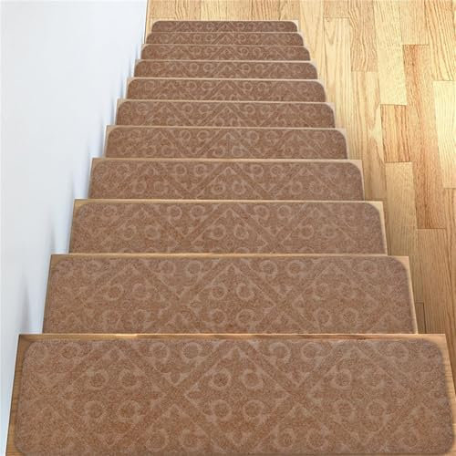 Odot Pisadas Antideslizantes para Escalones de Madera, Realce Alfombra Vinilica, Autoadhesivo Alfombra Antideslizante, Alfombras para Escaleras Interiores para Niños Mayores (5 Piezas,Camello)