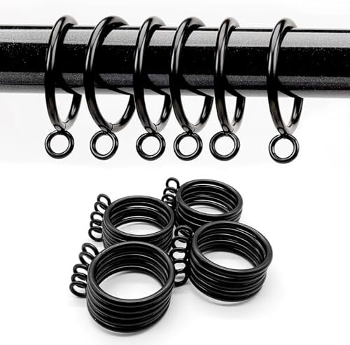 50PCS Metal Curtain Rings Black Curtain Rings Metal Drapery Curtain Rings Hanging Rustproof Hangers Ring Curtain Rings Curtain Pole Rings for Hanging Curtains Drape Sliding Eyelet Rings(Black,38mm)