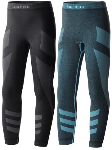 Ladeheid 2er Pack Thermounterwäsche Kinder Funktionsunterwäsche Thermoaktive Lange Unterhose Skiunterwäsche LAGI008 (2er Pack Graphite/Turquoise, 146-152)