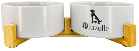 bluzelle Balance Bowl Gamelle Chien 2-en-1 XXL, Gamelle Céramique 2X 850ml avec Support Bambou, Double Gamelle Surélevée Antidérapante, Lave-Vaisselle, Couleur:Gris