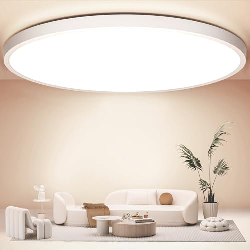 50CM Deckenlampe Led Deckenleuchte Flach - 48W 4800LM 4000K Neutralweiß Rund Led Deckenlampe Wohnzimmer Utra Dünn 2,4CM Led Lampe Decke für Küche Schlafzimmer Badezimmer Kinderzimmer Flur Modern IP44