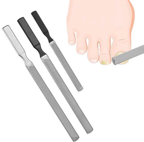 YUXIANLB 3 limas de uñas largas profesionales de acero inoxidable con mango antideslizante para uñas gruesas, lima de uñas de doble cara, herramienta eficiente de cuidado de uñas, lima de manicura