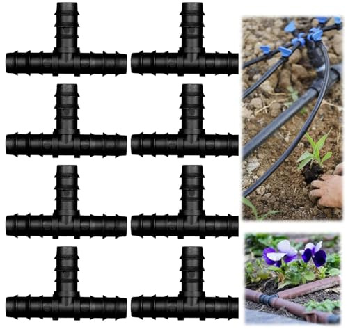 8 Stück T-Stück Schlauch Verbindefür 16mm Bewässerung System, T-Stück 1/2 Zoll Anschlüsse aus robustem Kunststoff, Ideal für Gartenbewässerung, Gewächshäuser, automatische Bewässerungsanlagen